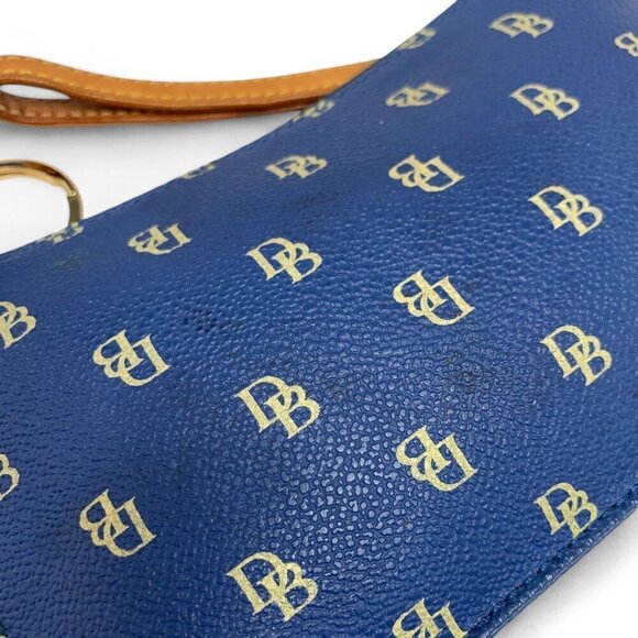 Dooney & Bourke Signature Pebbled Leather Wristlet Zip Pouch Blue With Tan Trim - Picture 4 of 7